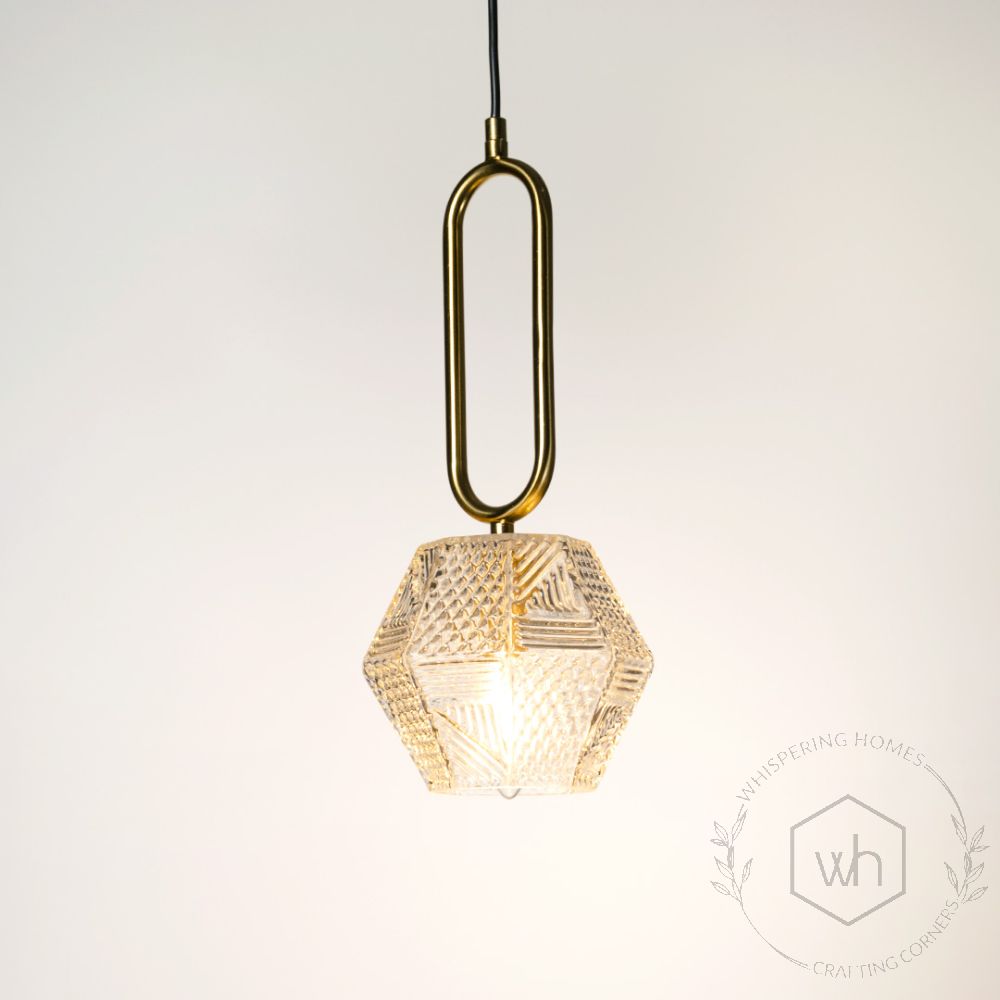 LUENA Brass Crystal Pendant Lamp Light On White Background