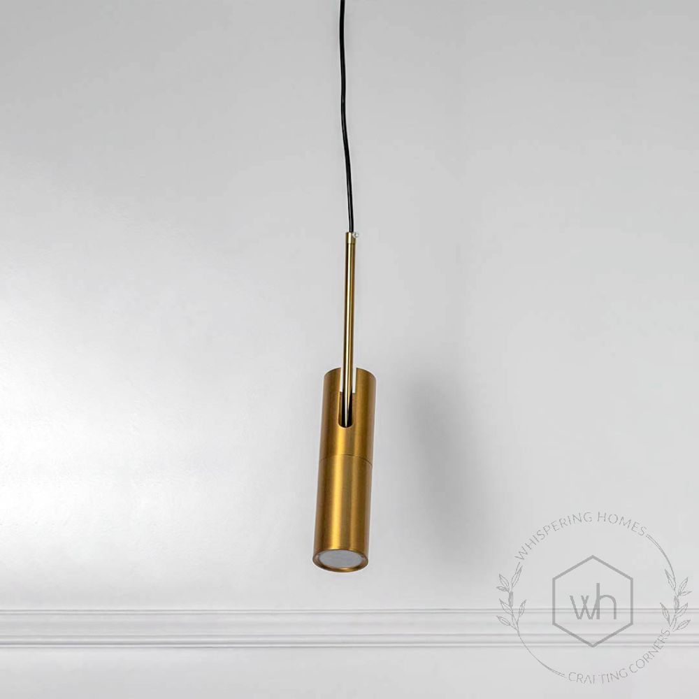 Spotlight Bedroom Hanging Light - Brass Light Off White Background