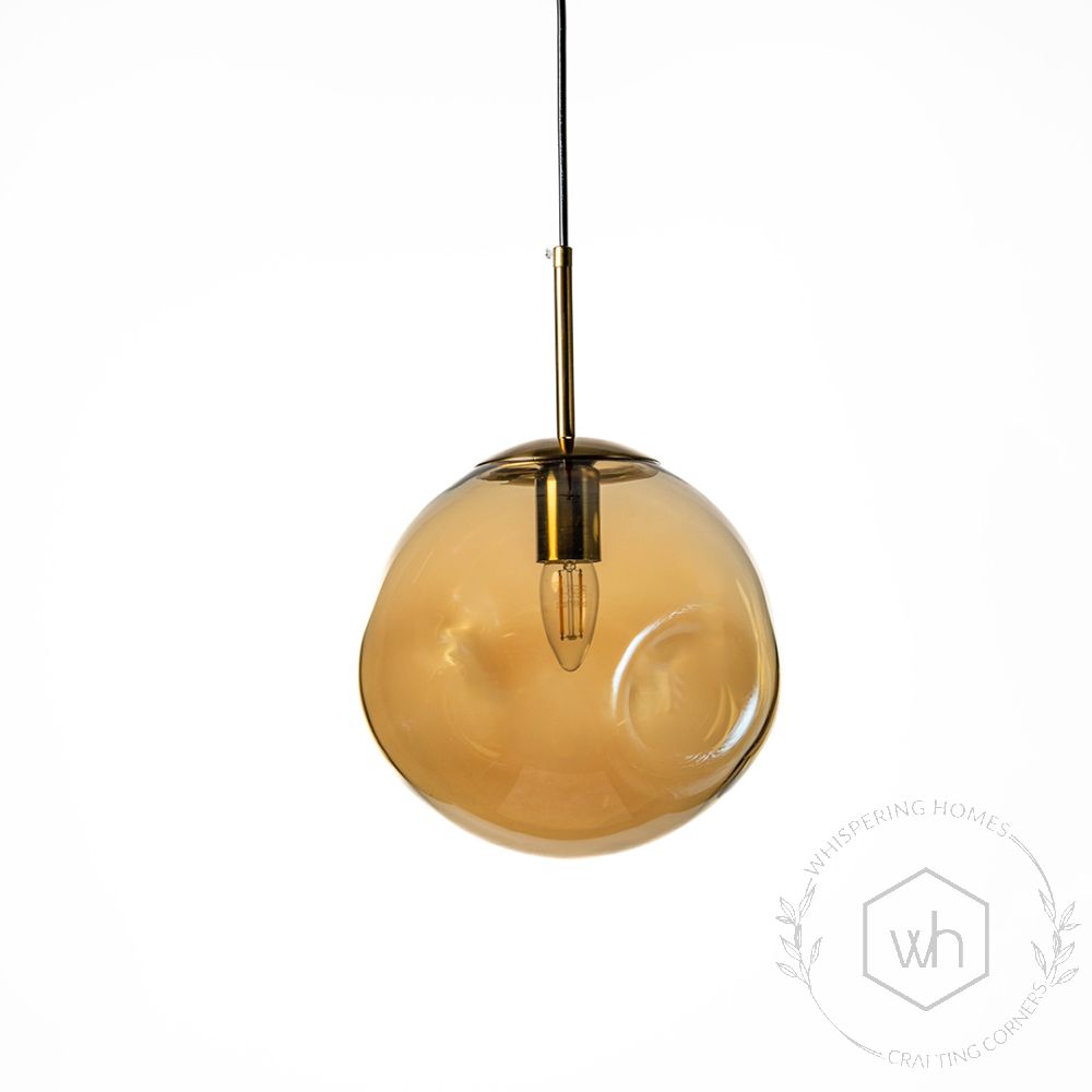 Postmodern Amber Crystal Glass Pendant Light Light Off White Background