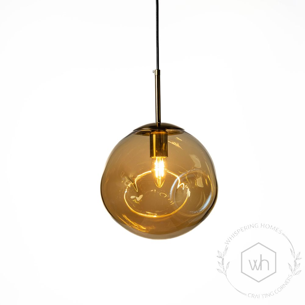 Postmodern Amber Crystal Glass Pendant Light Light On White Background