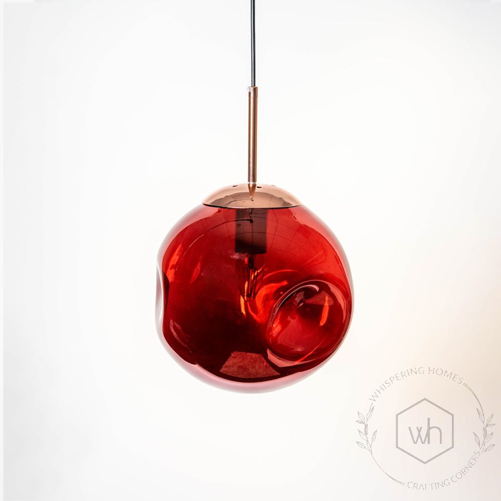 Postmodern Red Crystal Glass Pendant Light Light Off White Background