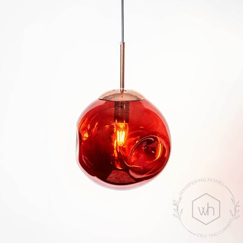 Postmodern Red Crystal Glass Pendant Light Light On White Background