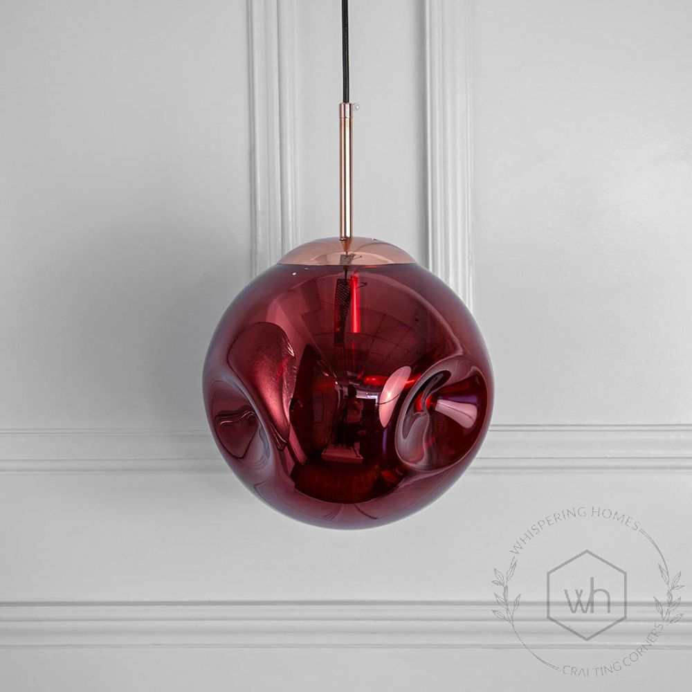 Postmodern Red Crystal Glass Pendant Light Light Off White Background