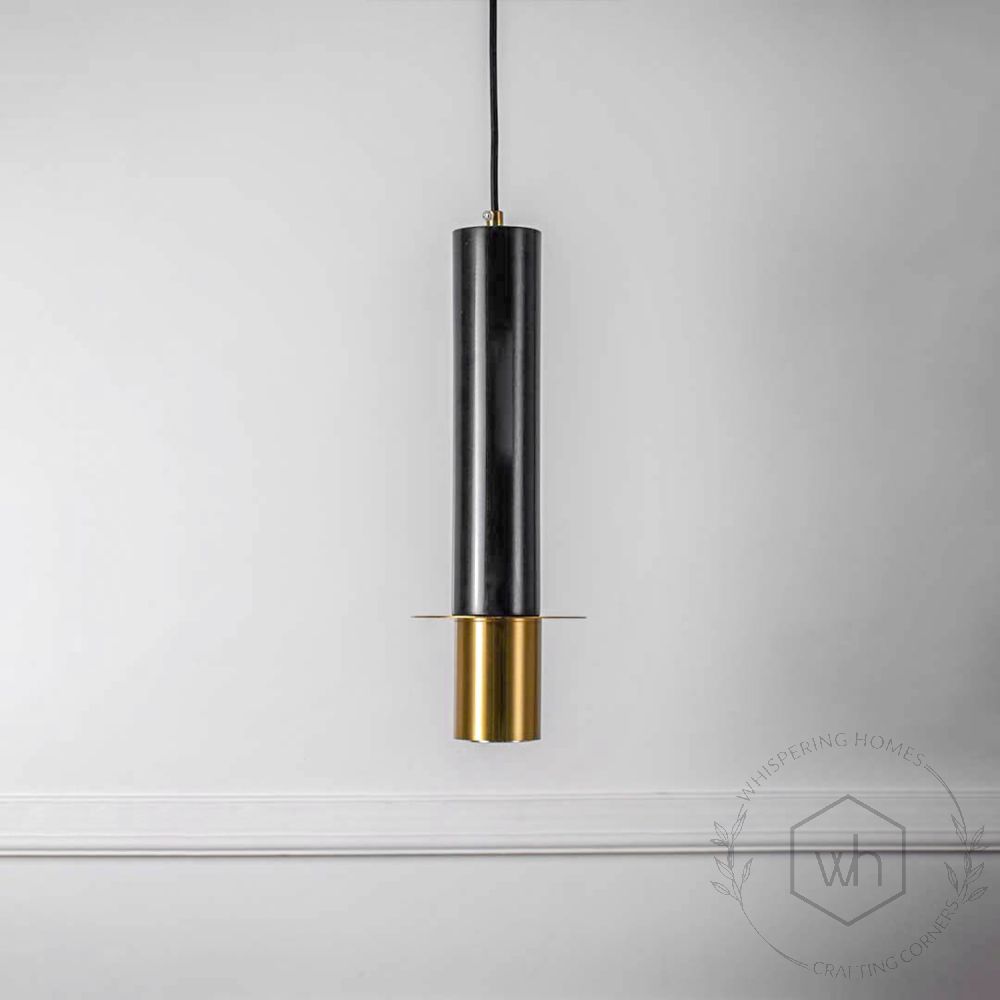 Cylindrical Marble Pendant Lamp - Black Light Off White Background