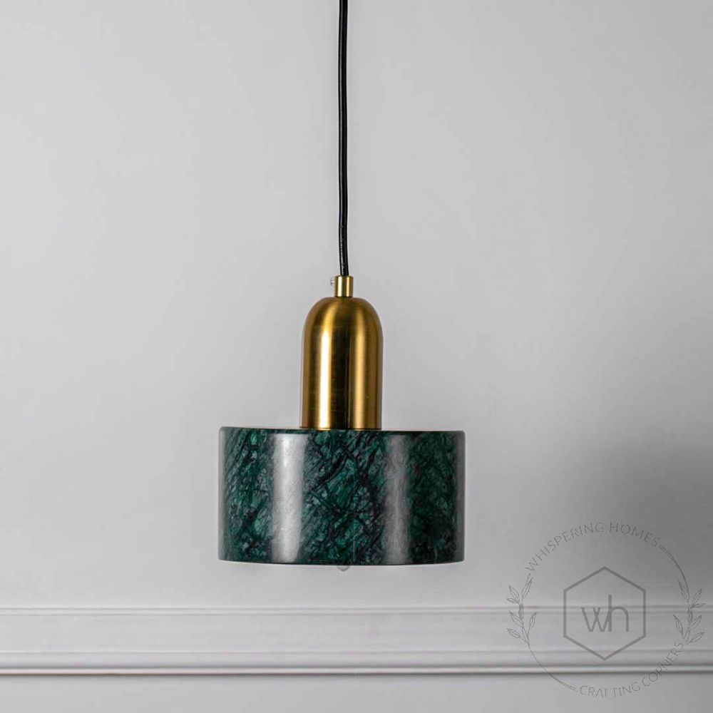 Marble Pendant Light - Green Light Off White Background