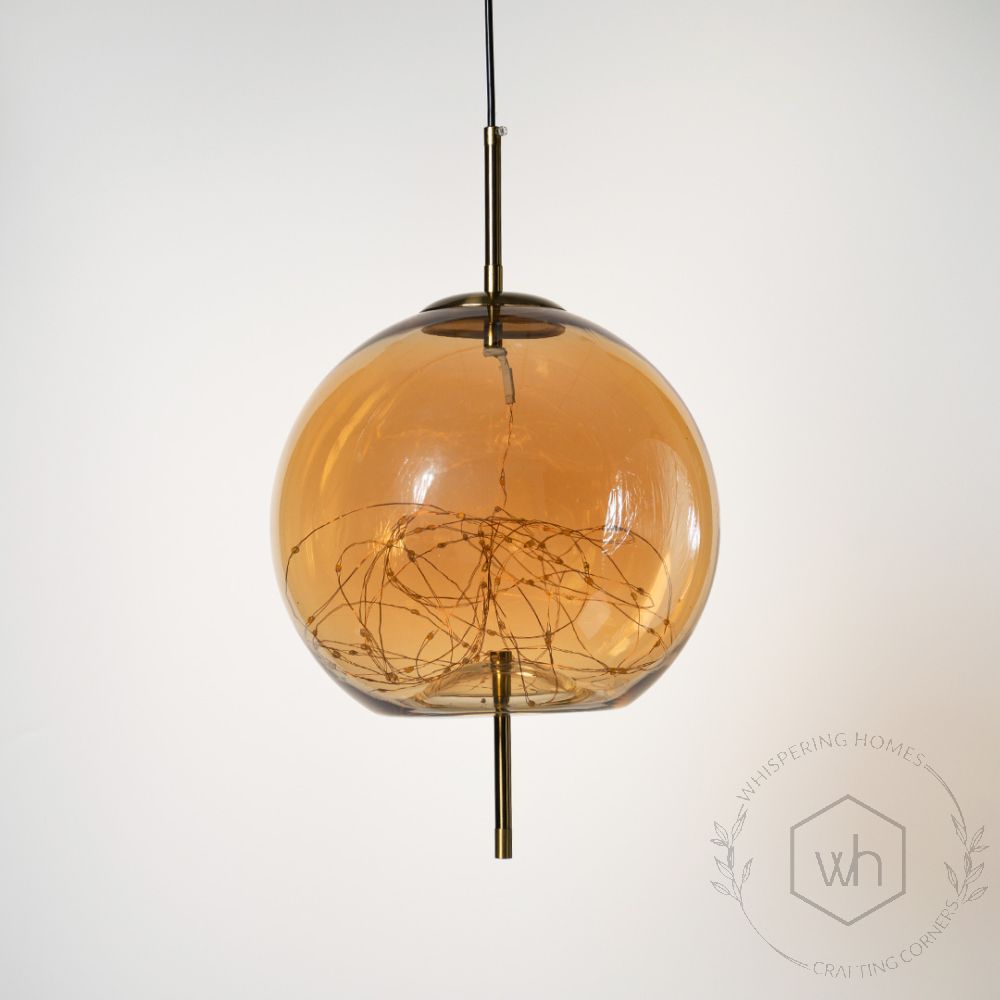 Amber Glass Hanging Lamp - Dome Light Off White Background