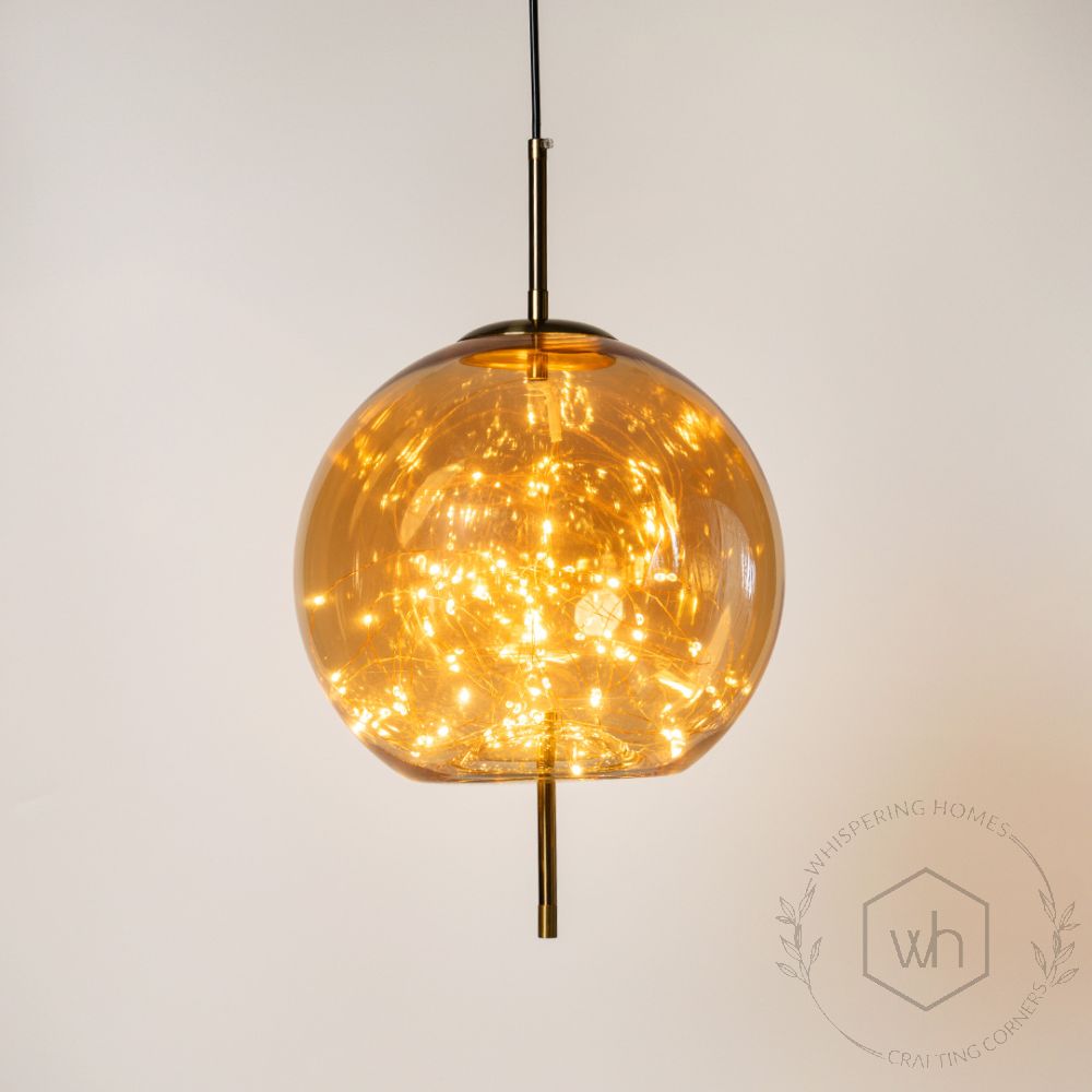 Amber Glass Hanging Lamp - Dome Light On White Background