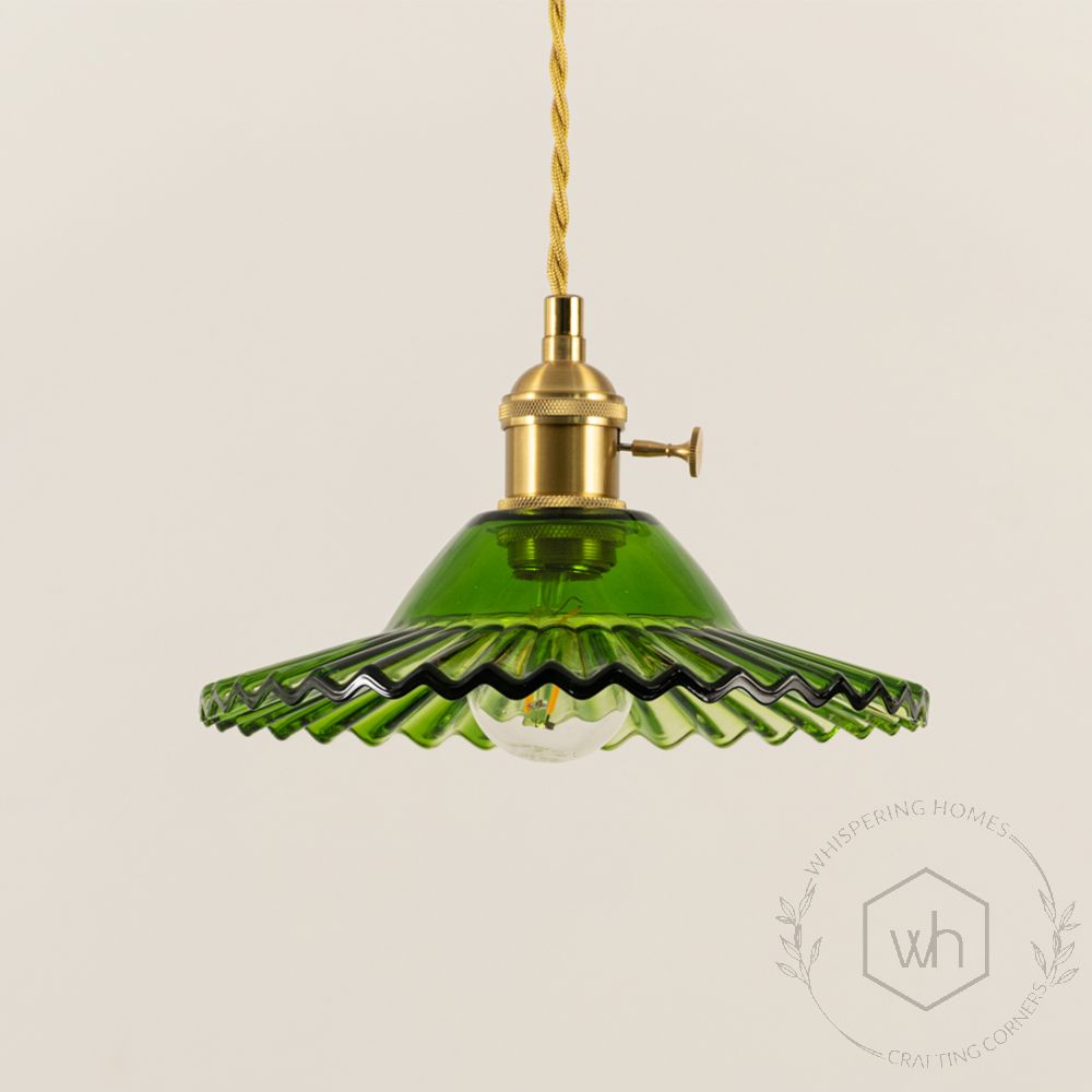 Ribbed Floral Glass Pendant Light Green Closeup