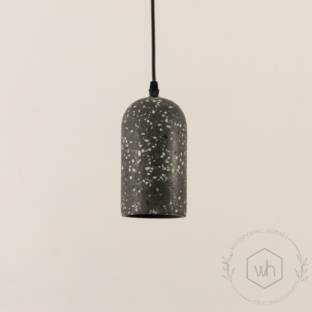 Terrazzo Cement Pendant Light Black Light Off White Background