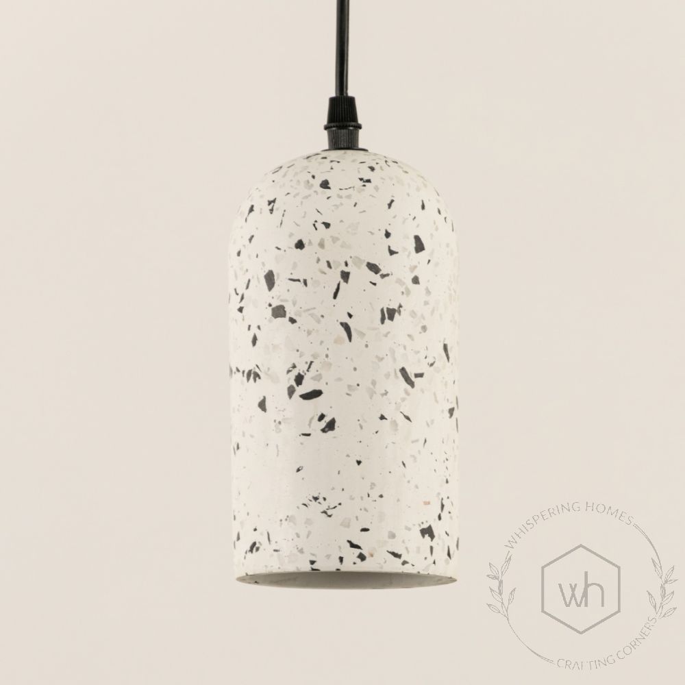 Terrazzo Cement Pendant Light Black White Closeup