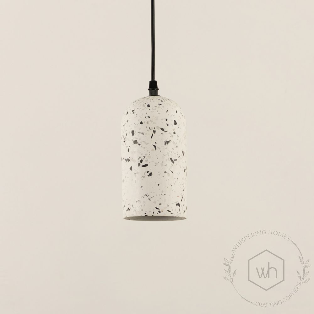 Terrazzo Cement Pendant Light Black White Light Off White Background