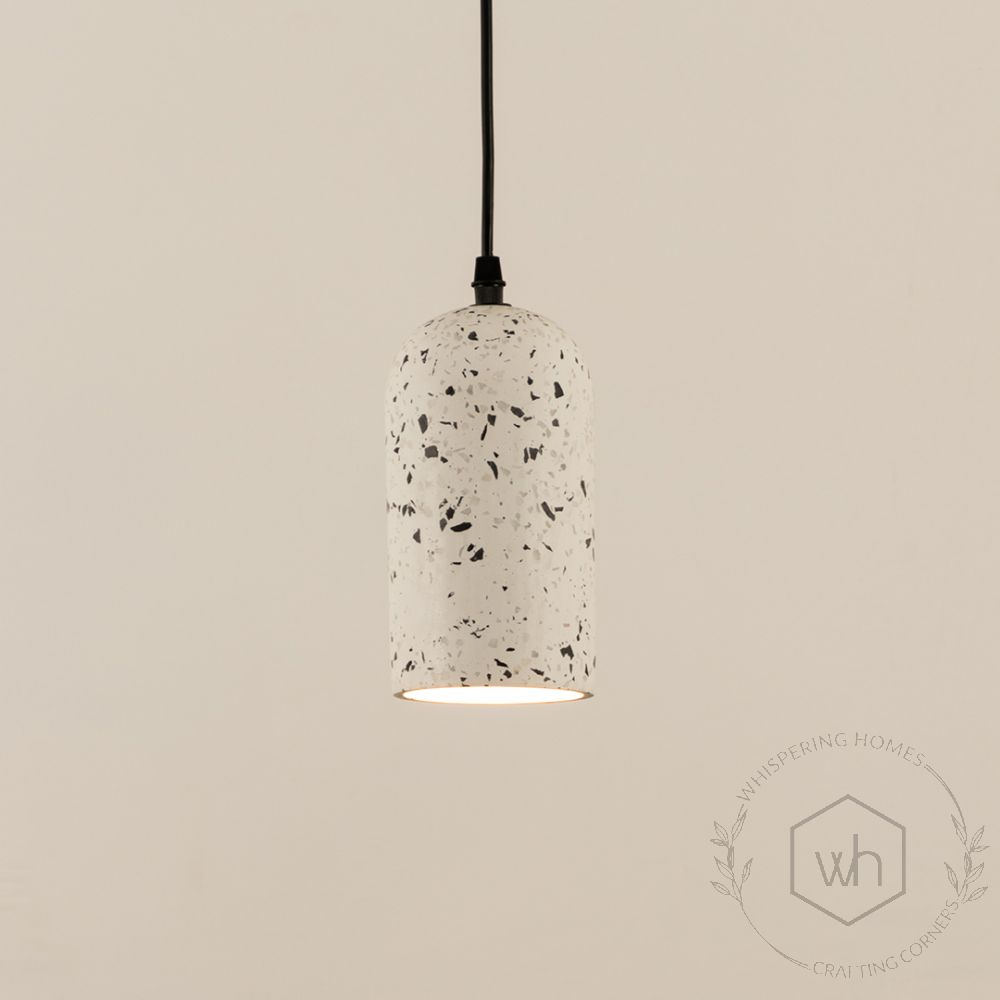 Terrazzo Cement Pendant Light Black White Light On White Background