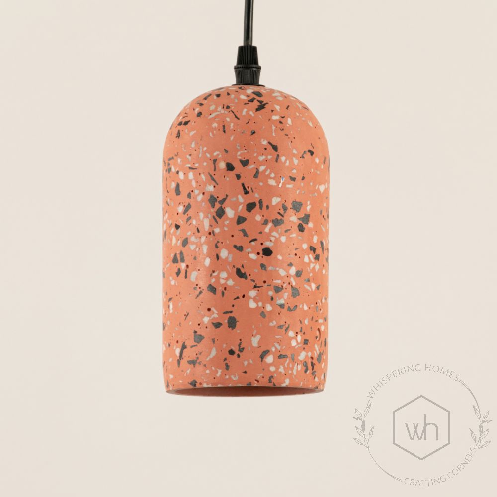 Terrazzo Cement Pendant Light Black Pink Closeup