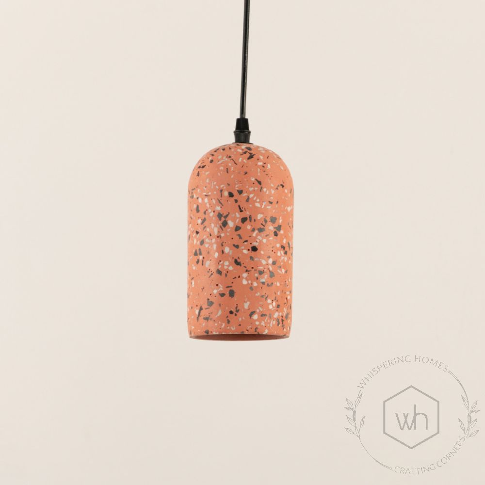 Terrazzo Cement Pendant Light Black Pink Light Off White Background