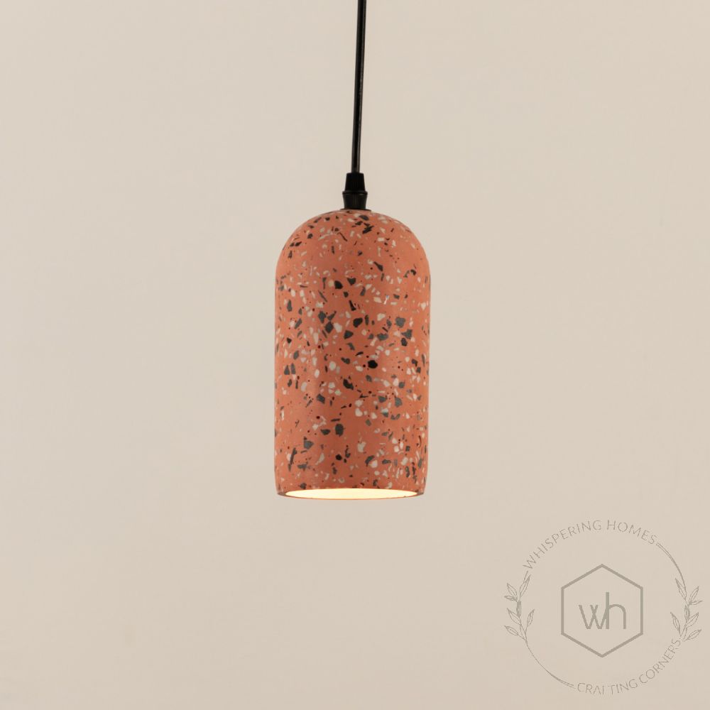 Terrazzo Cement Pendant Light Black Pink Light On White Background