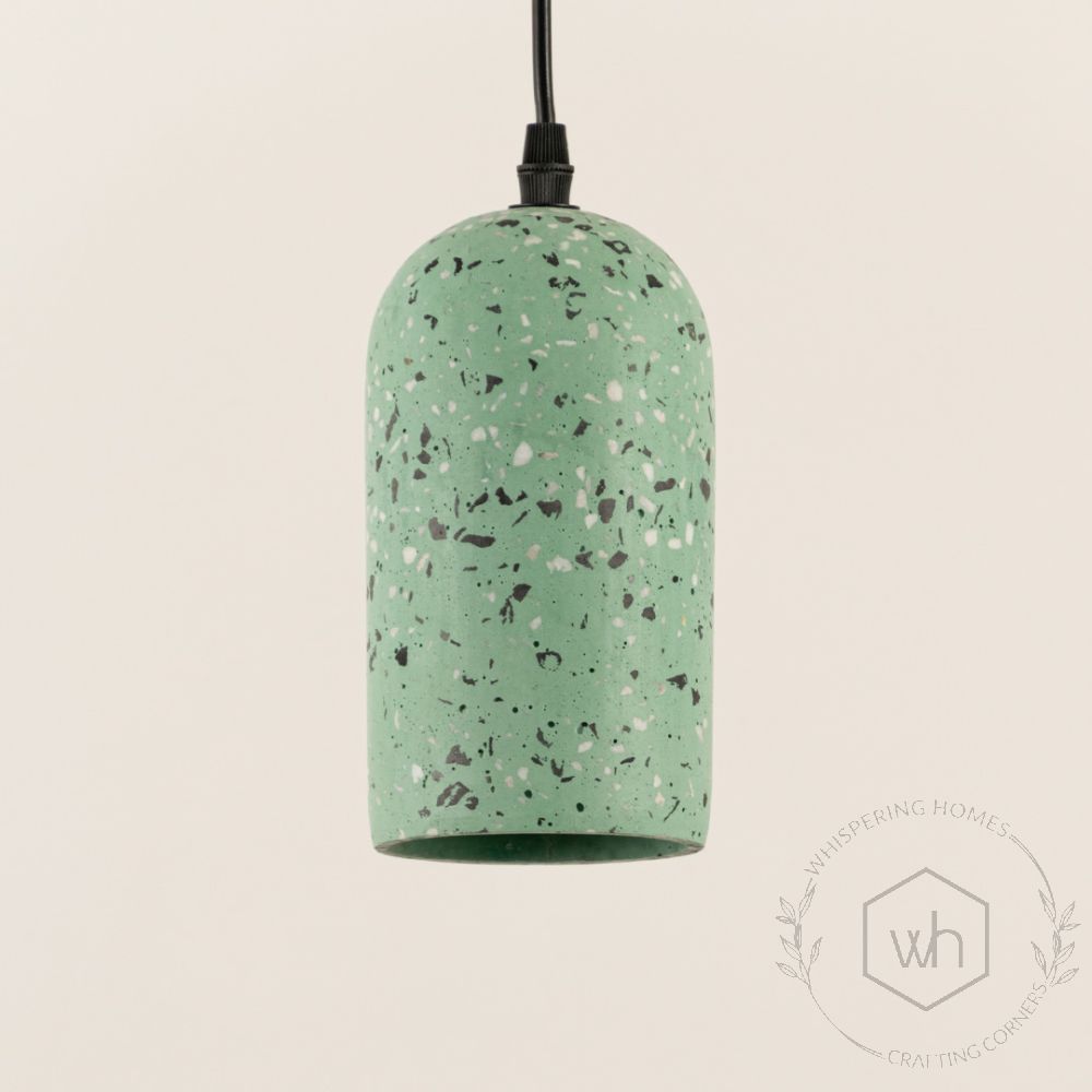 Terrazzo Cement Pendant Light Black Green Closeup