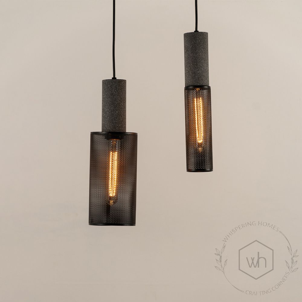 Cement Industrial Style Pendant Lamp Grey Grouped