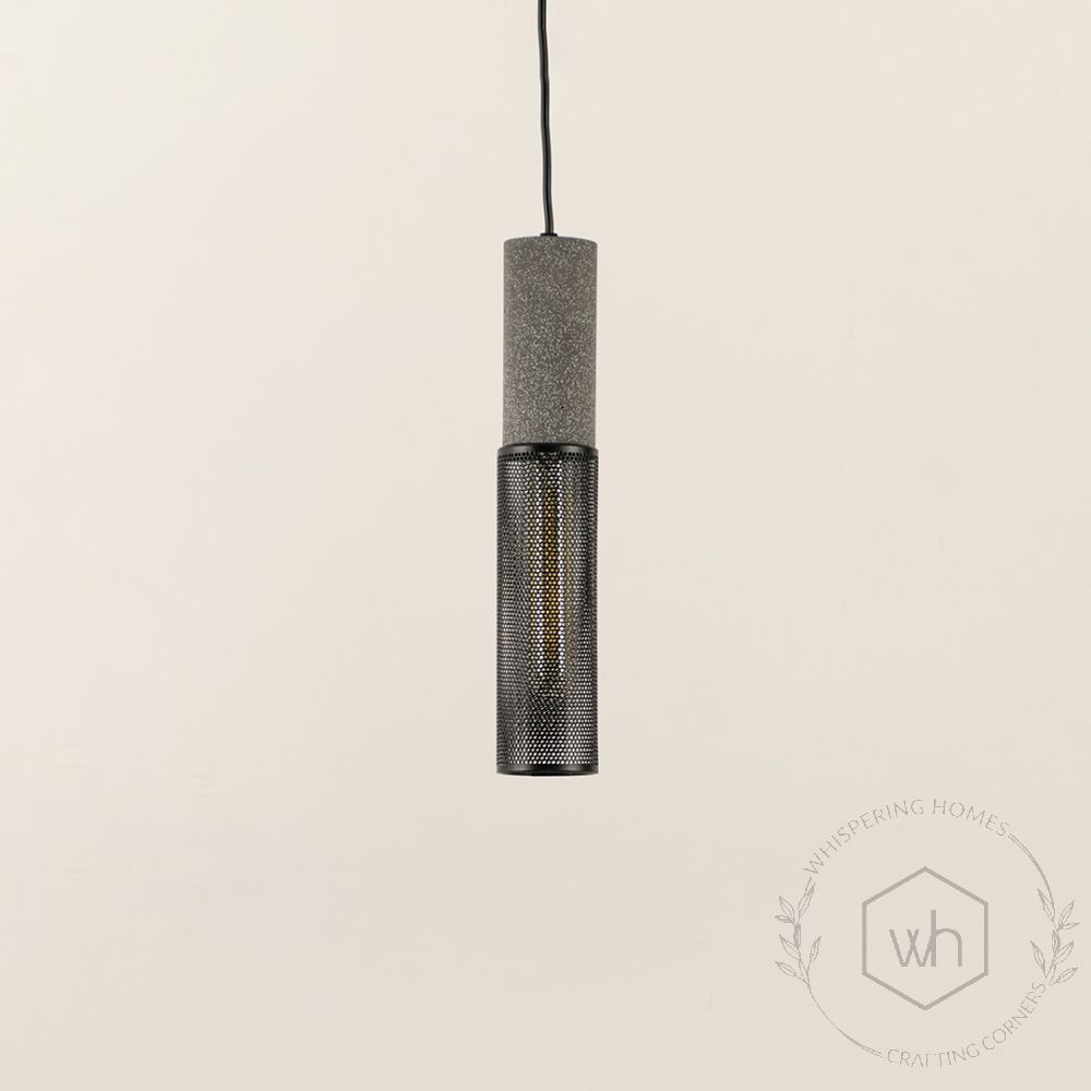 Cement Industrial Style Pendant Lamp Grey Light Off White Background