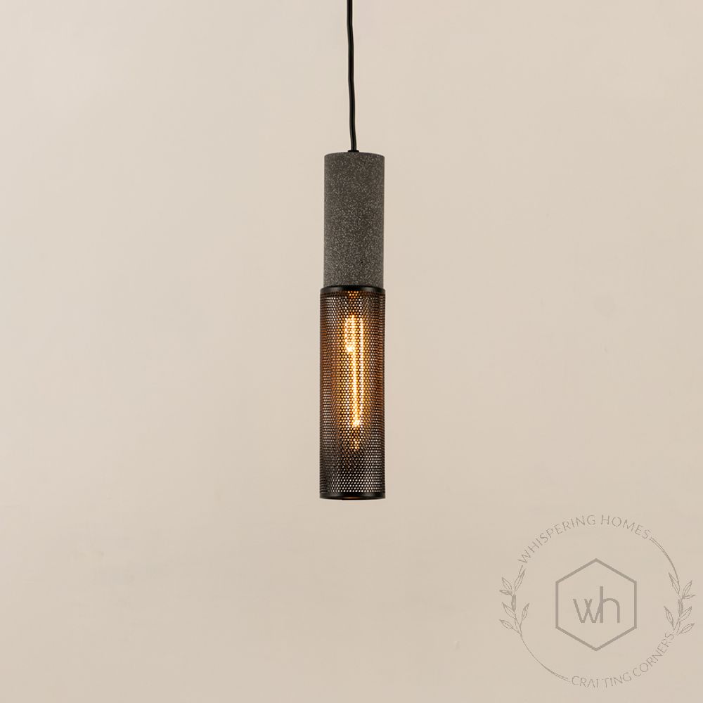 Cement Industrial Style Pendant Lamp Grey Light On White Background