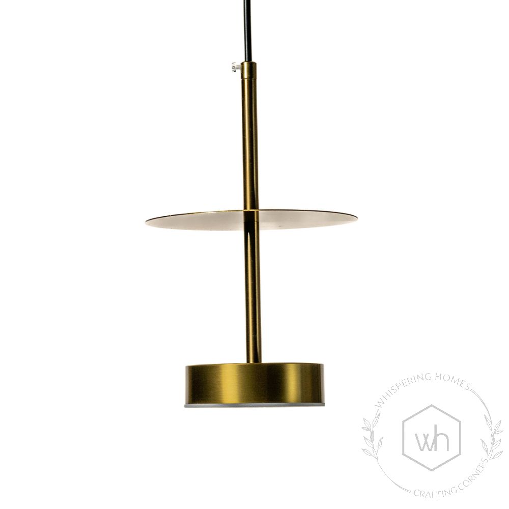 Palte Drum Gold Pendant Light Light Off White Background