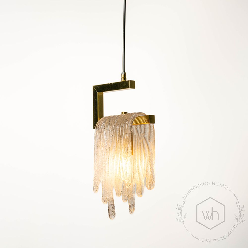 Kristy Pendant Light Crystal & Brass Light On White Background