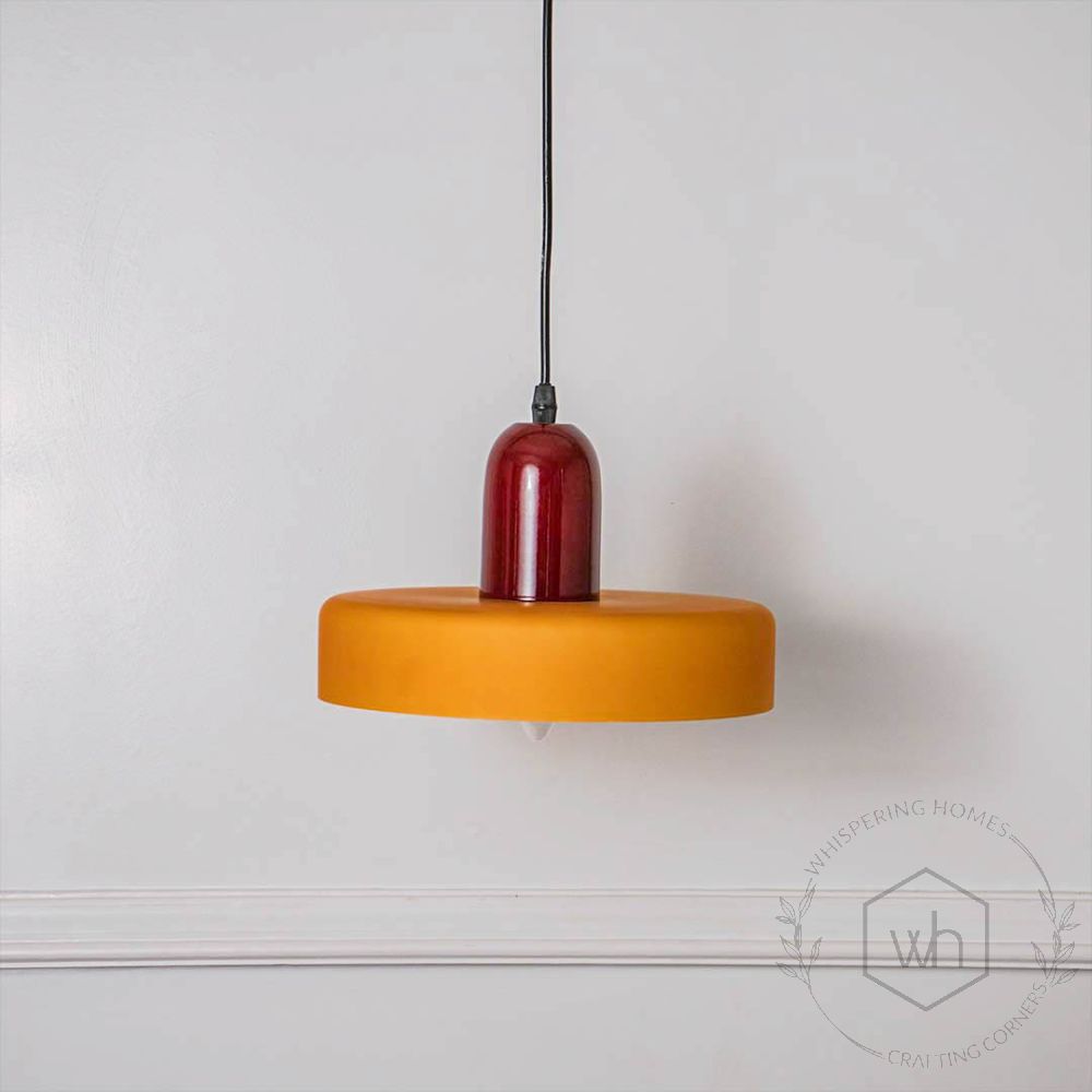 Italian Retro Pendant Light - Orange & Red Light Off White Background