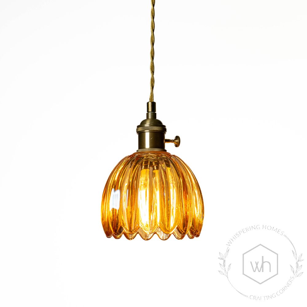 Retro Glass Flower Pendant Light - Orange Light On White Background