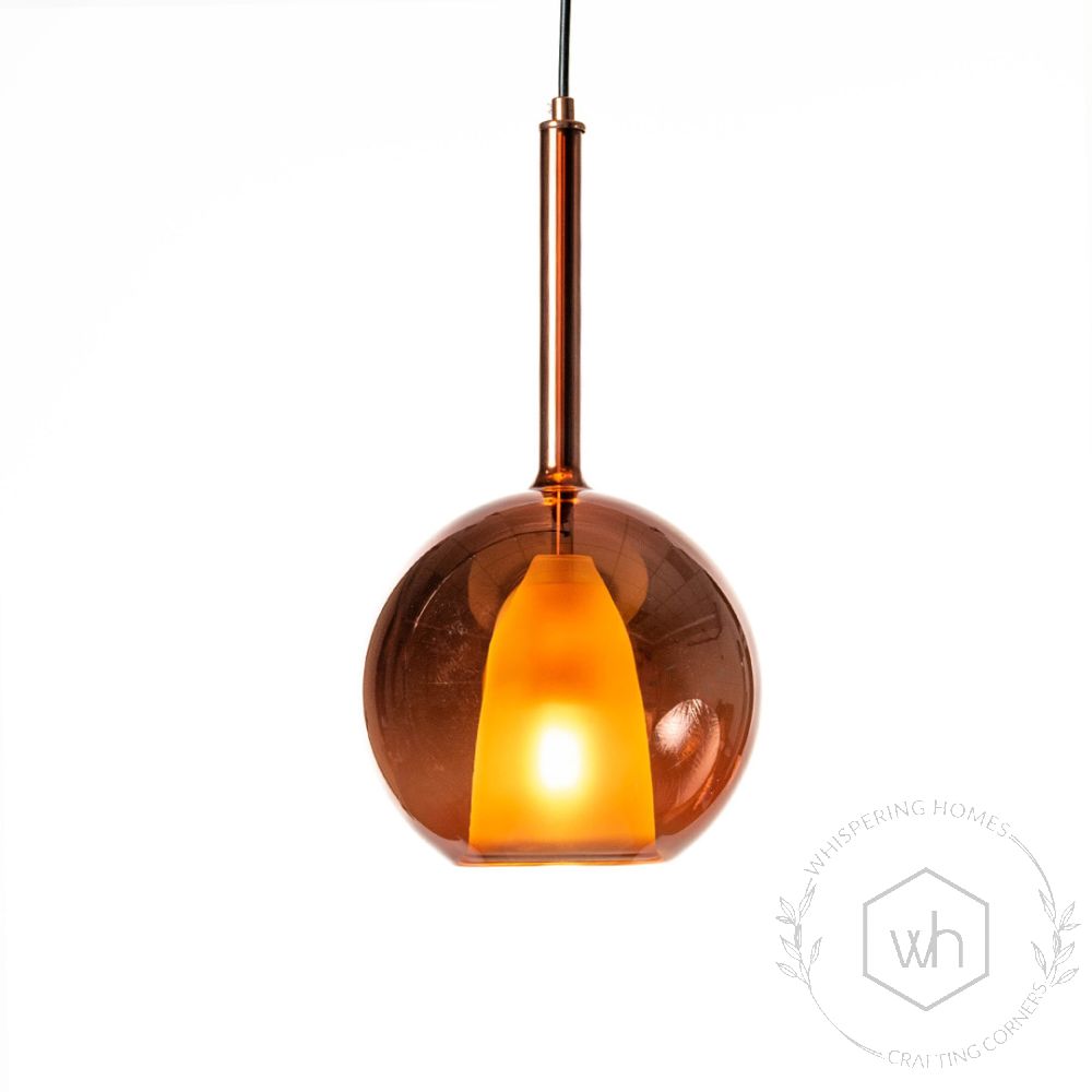 Deko Rose Gold Glass Hanging Light Light On White Background