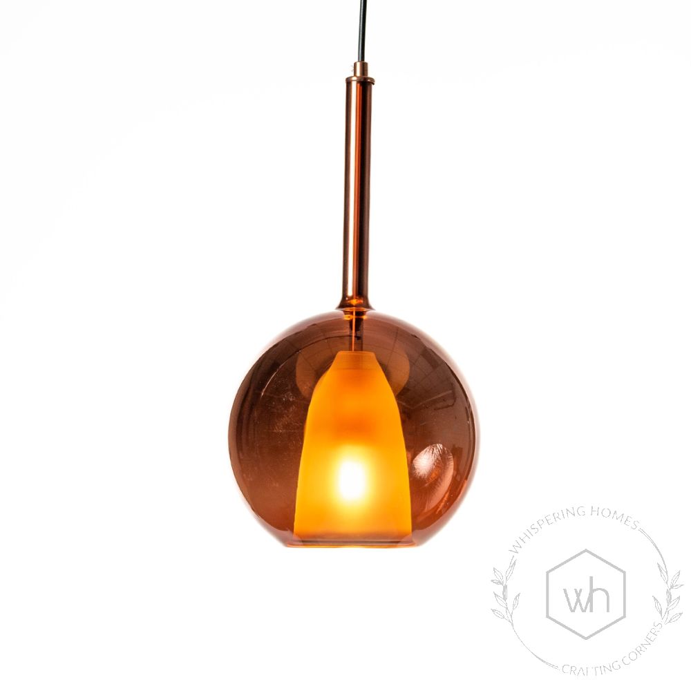 Deko Rose Gold Glass Hanging Light Light On White Background