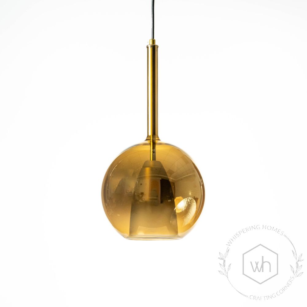 Deko Gold Glass Hanging Light Light Off White Background