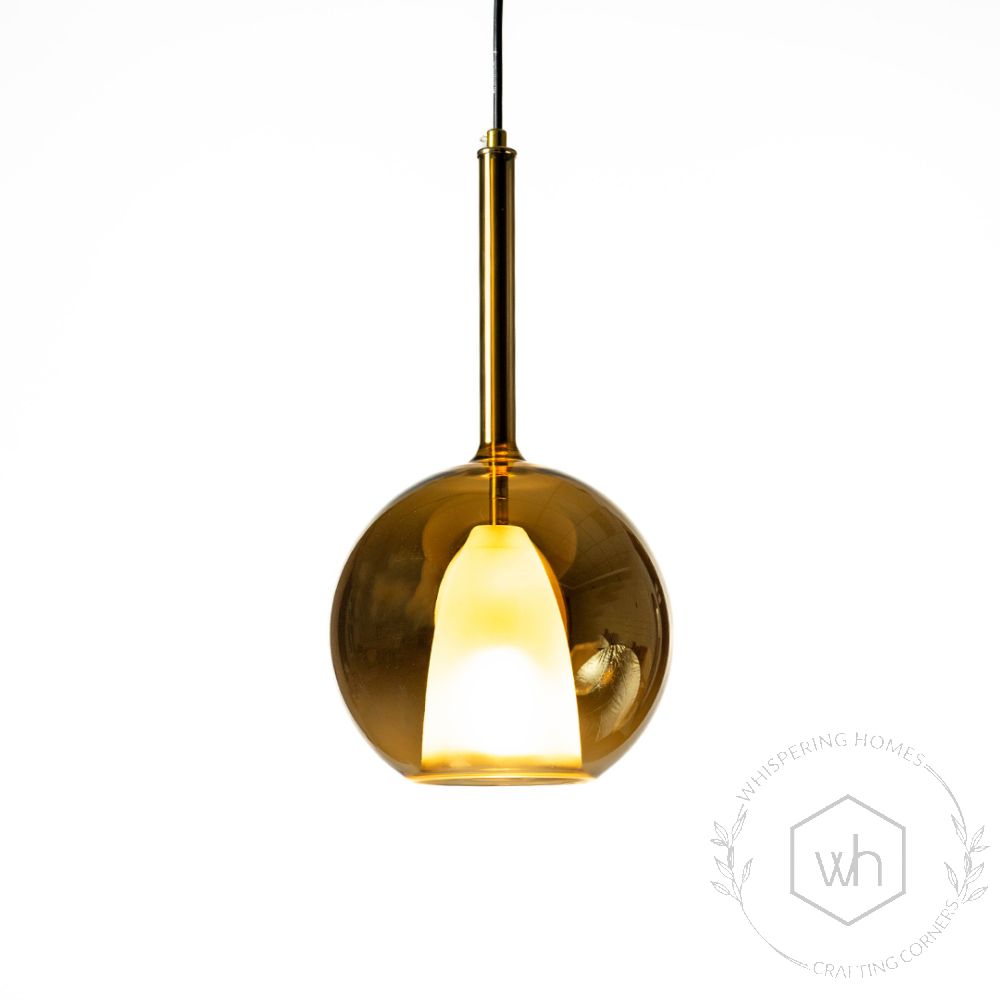 Deko Gold Glass Hanging Light Light On White Background