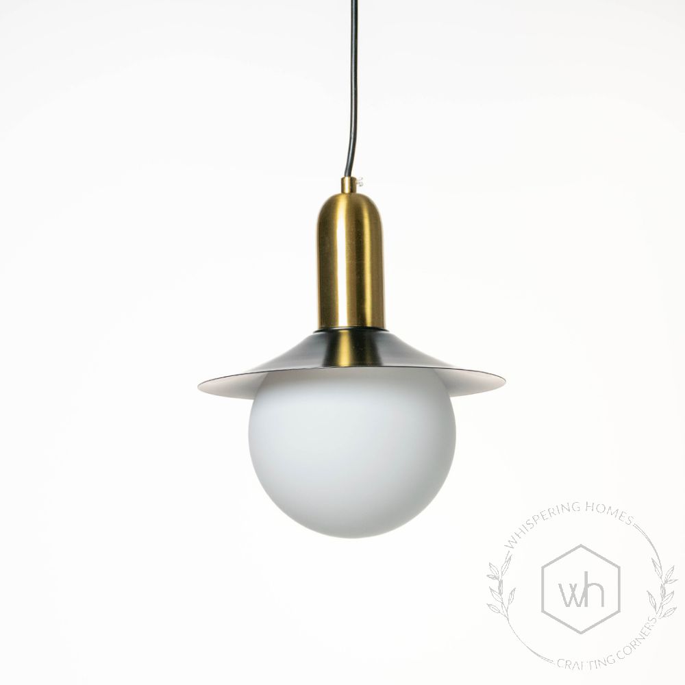 Milk Glass Global Pendant Light with Flared Shade Black