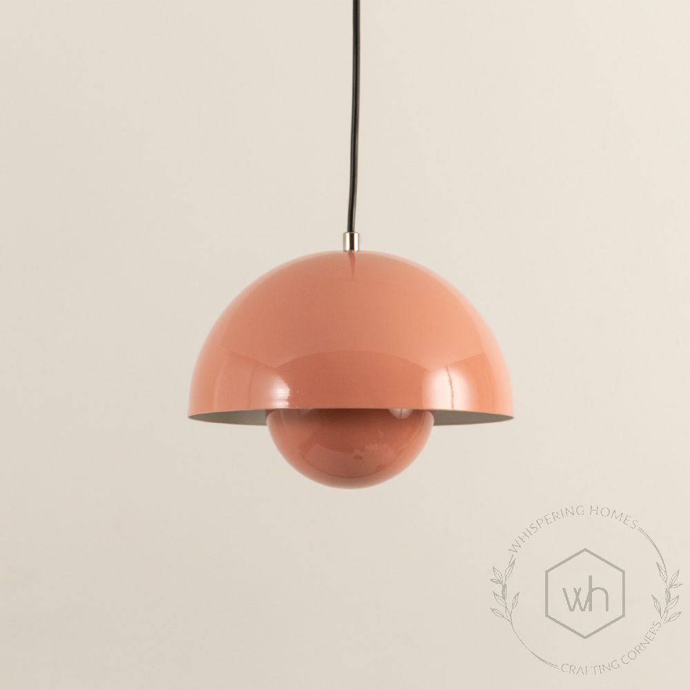 Flowerpot Pendant Light Pink Light Off White Background