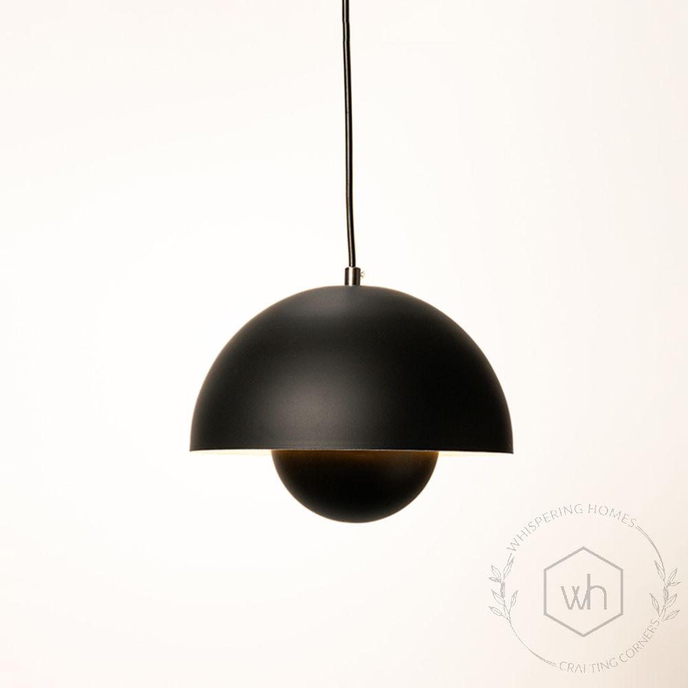 Flowerpot Pendant Light - Black Light Off White Background