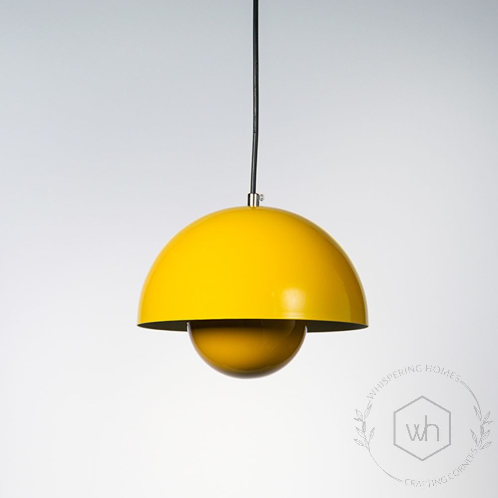 Flowerpot Pendant Light - Yellow Light Off White Background