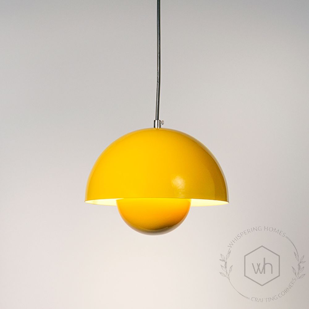 Flowerpot Pendant Light - Yellow Light On White Background