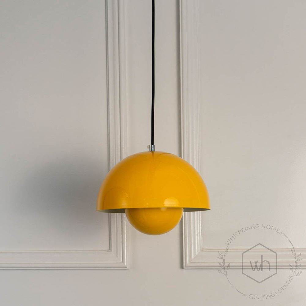 Flowerpot Pendant Light - Yellow Light Off White Background