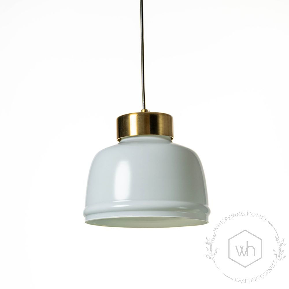 Sleek Dome Brass & Milk White Pendant Light Light Off White Background