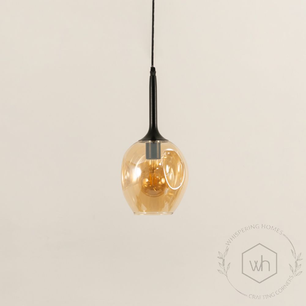 Dimple Glass Pendant Light Amber Light Off White Background