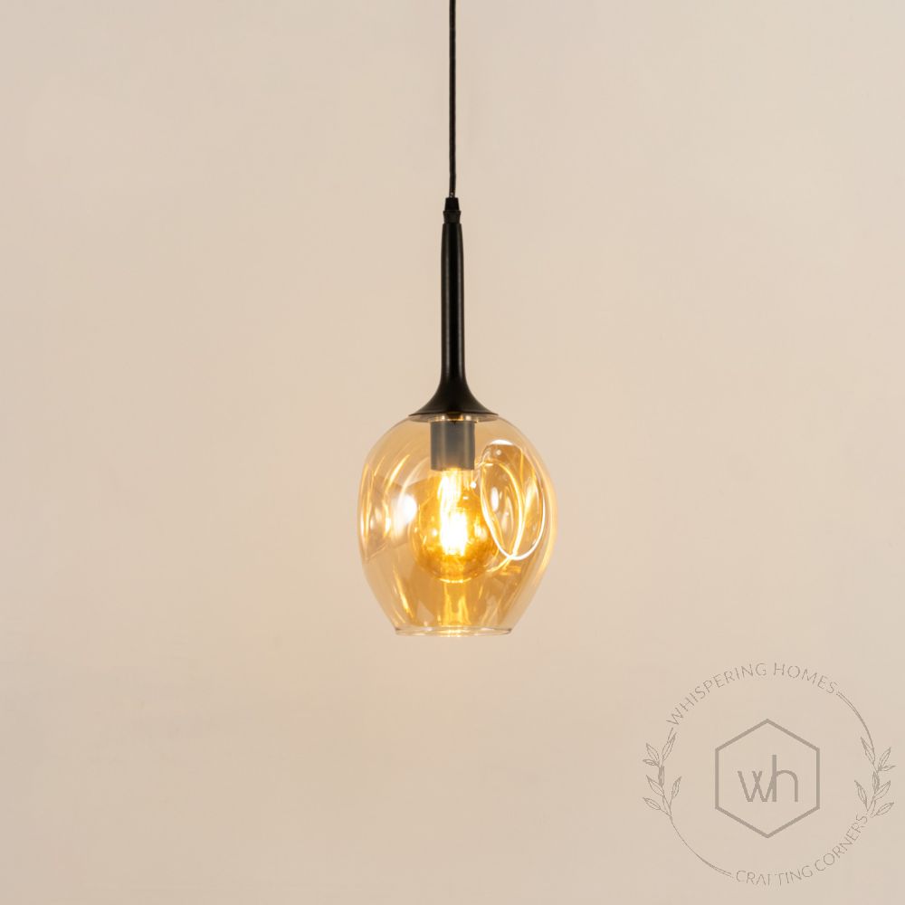 Dimple Glass Pendant Light Amber Light On White Background