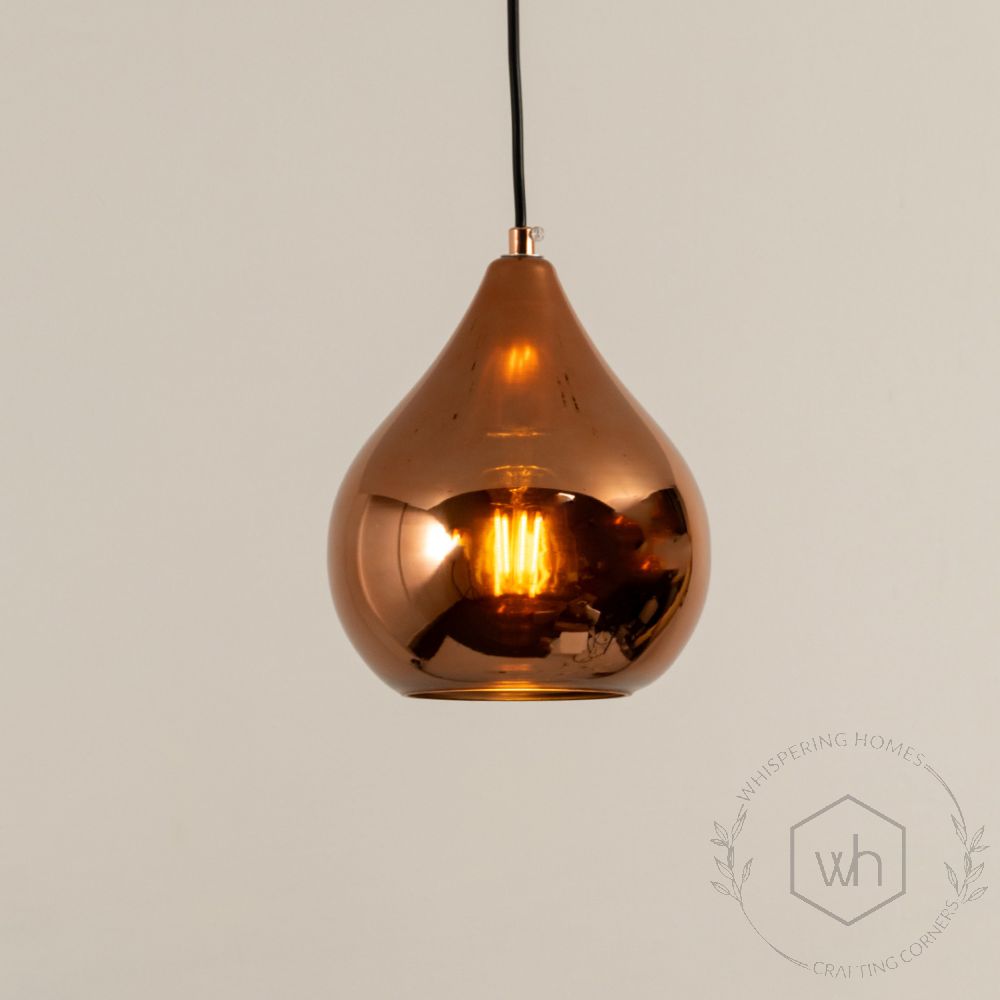 Droplet Single Pendant Light Rose Gold Light On White Background