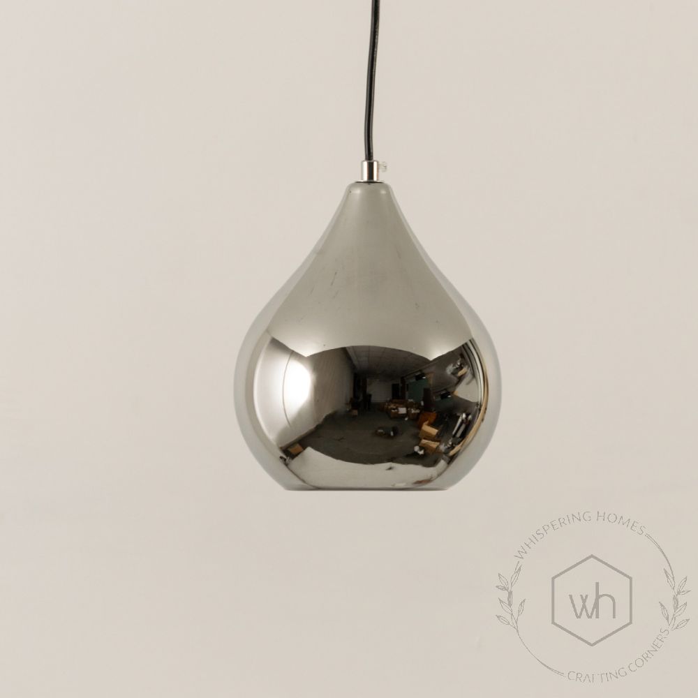 Droplet Single Pendant Light Chrome Light Off White Background