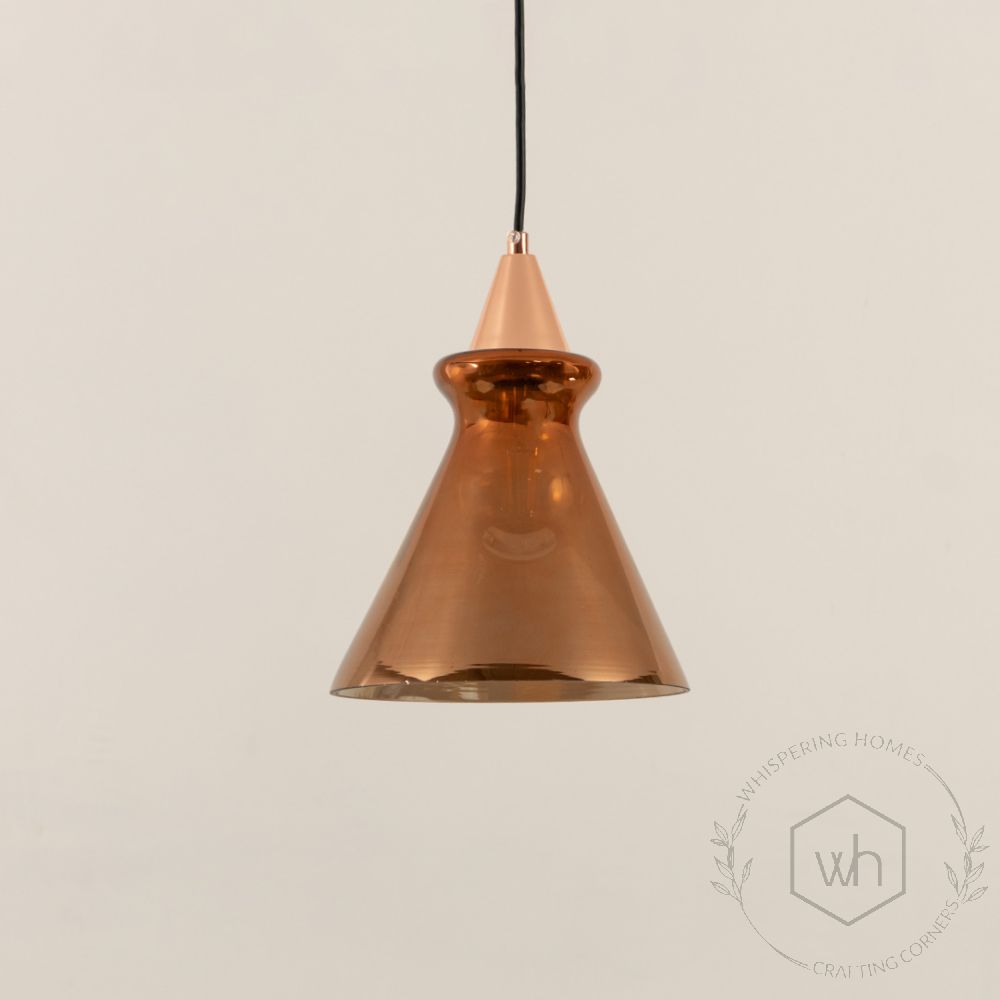 Smithfield Metal Pendant Light Rose Gold Light Off White Background