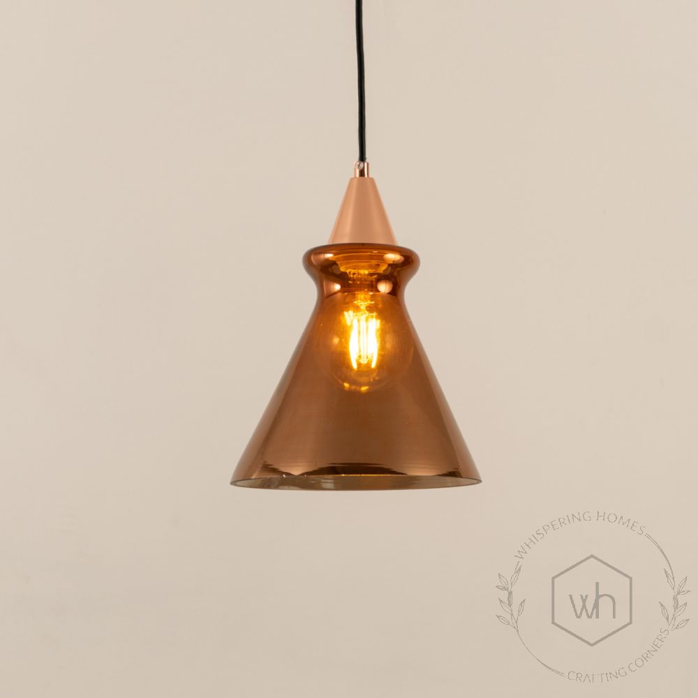 Smithfield Metal Pendant Light Rose Gold Light On White Background