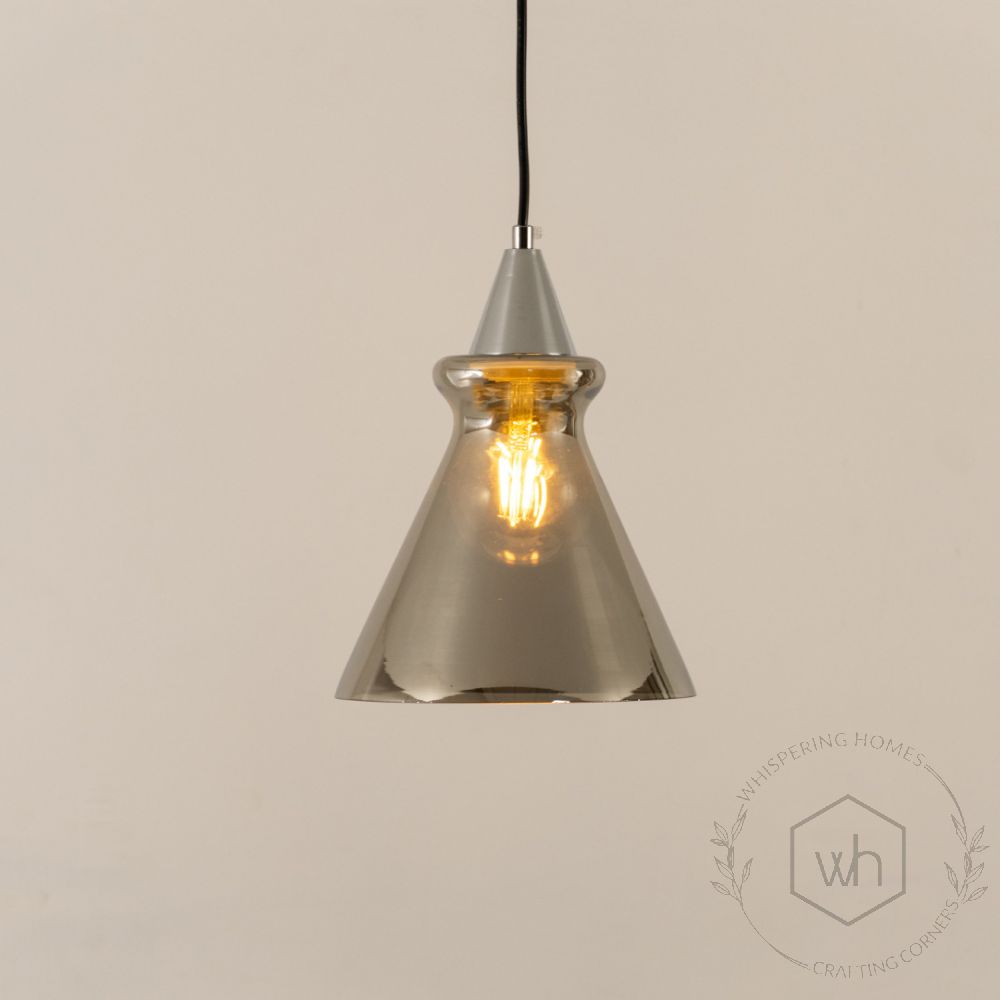 Smithfield Metal Pendant Light Chrome Light On White Background