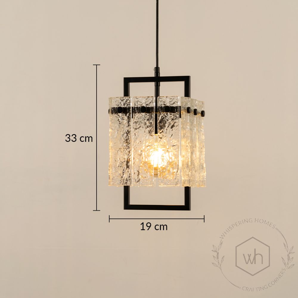 Square Frame Cracked Glass Pendant Light Black Dimensions