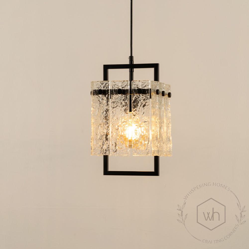 Square Frame Cracked Glass Pendant Light Black Light On White Background