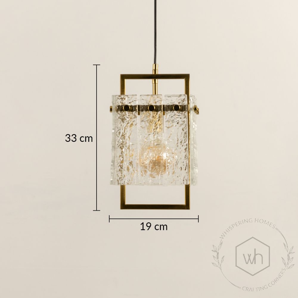 Square Frame Cracked Glass Pendant Light Gold Dimensions