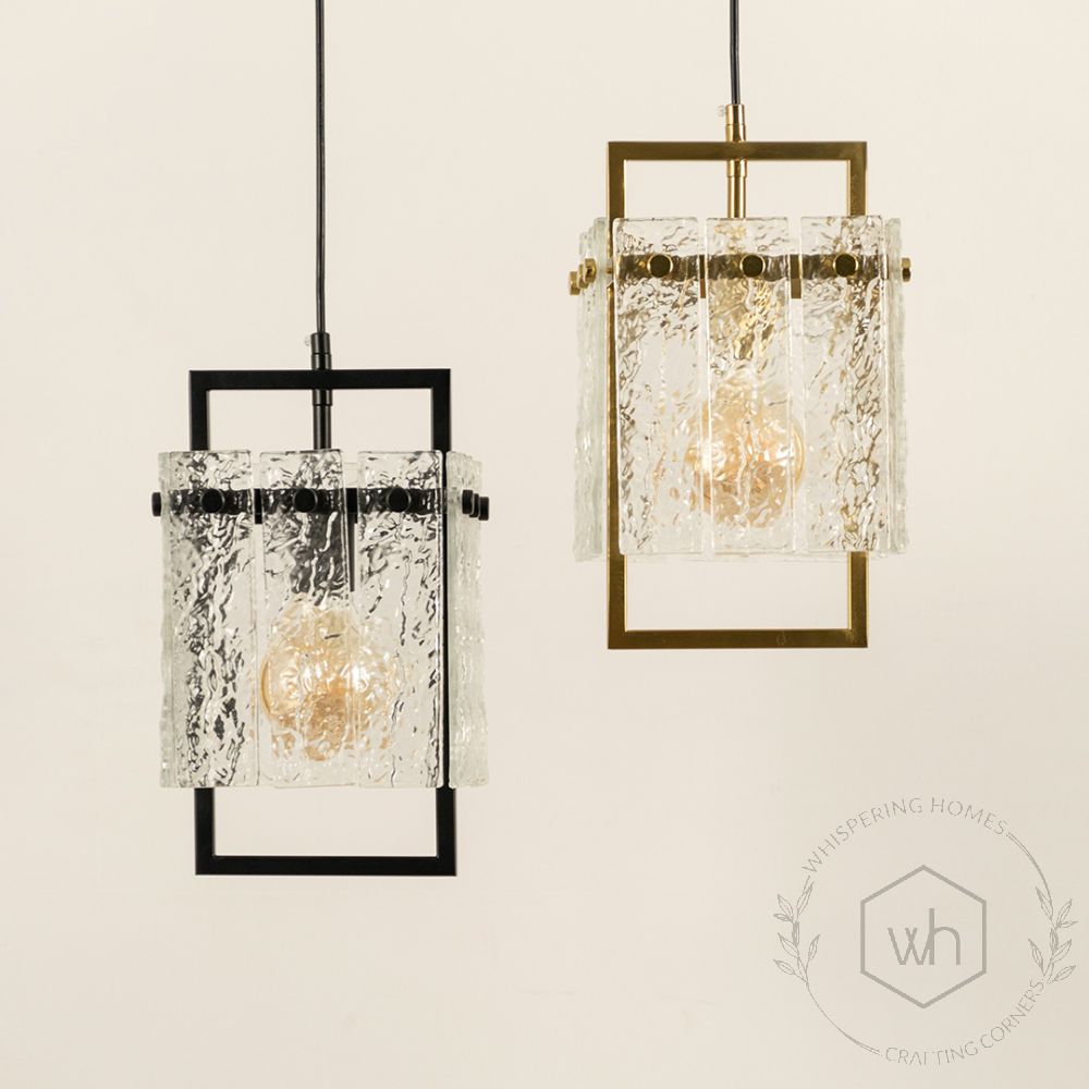 Square Frame Cracked Glass Pendant Light Gold Grouped 1