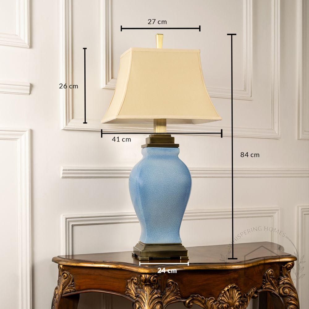 Leda Blue Ceramic Table Lamp with Brown Shade Dimensions